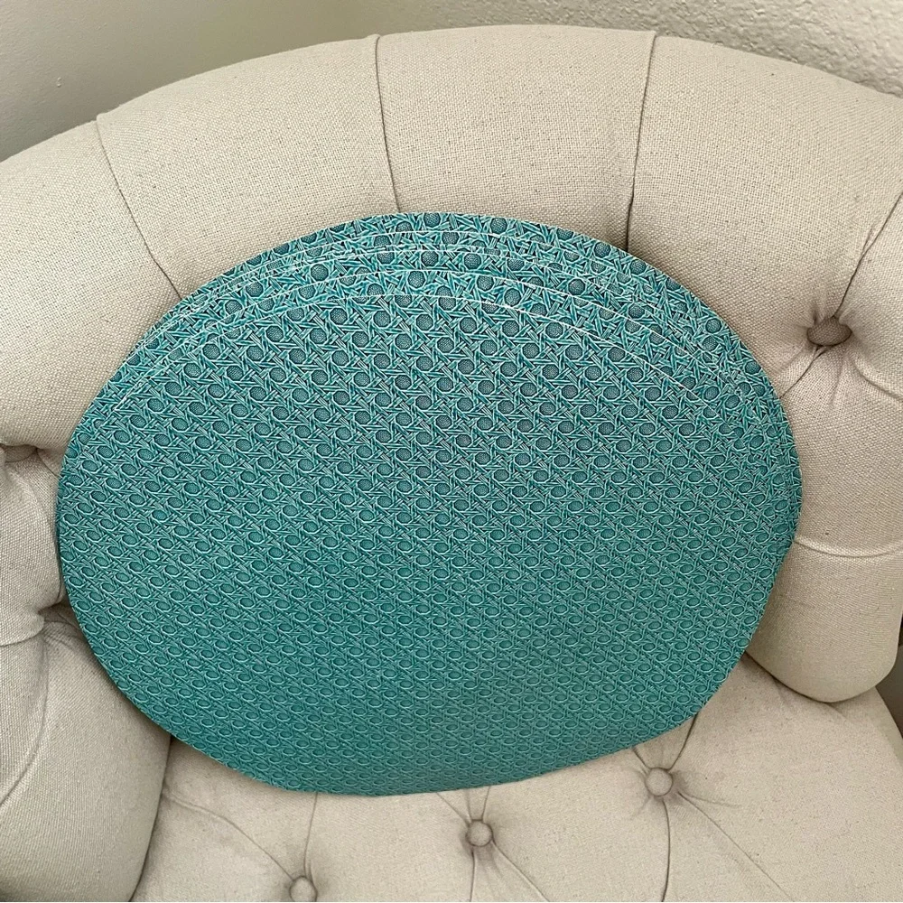 🩵 New 6 pcs Crate & Barrel Archie 15” Round Aqua Placemat Turquoise Blue Green